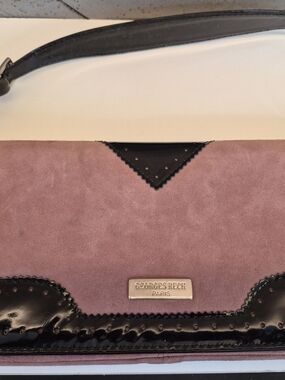 Vintage George Rech Paris Pink Suede and Black Patent Leather Shoulder Bag.